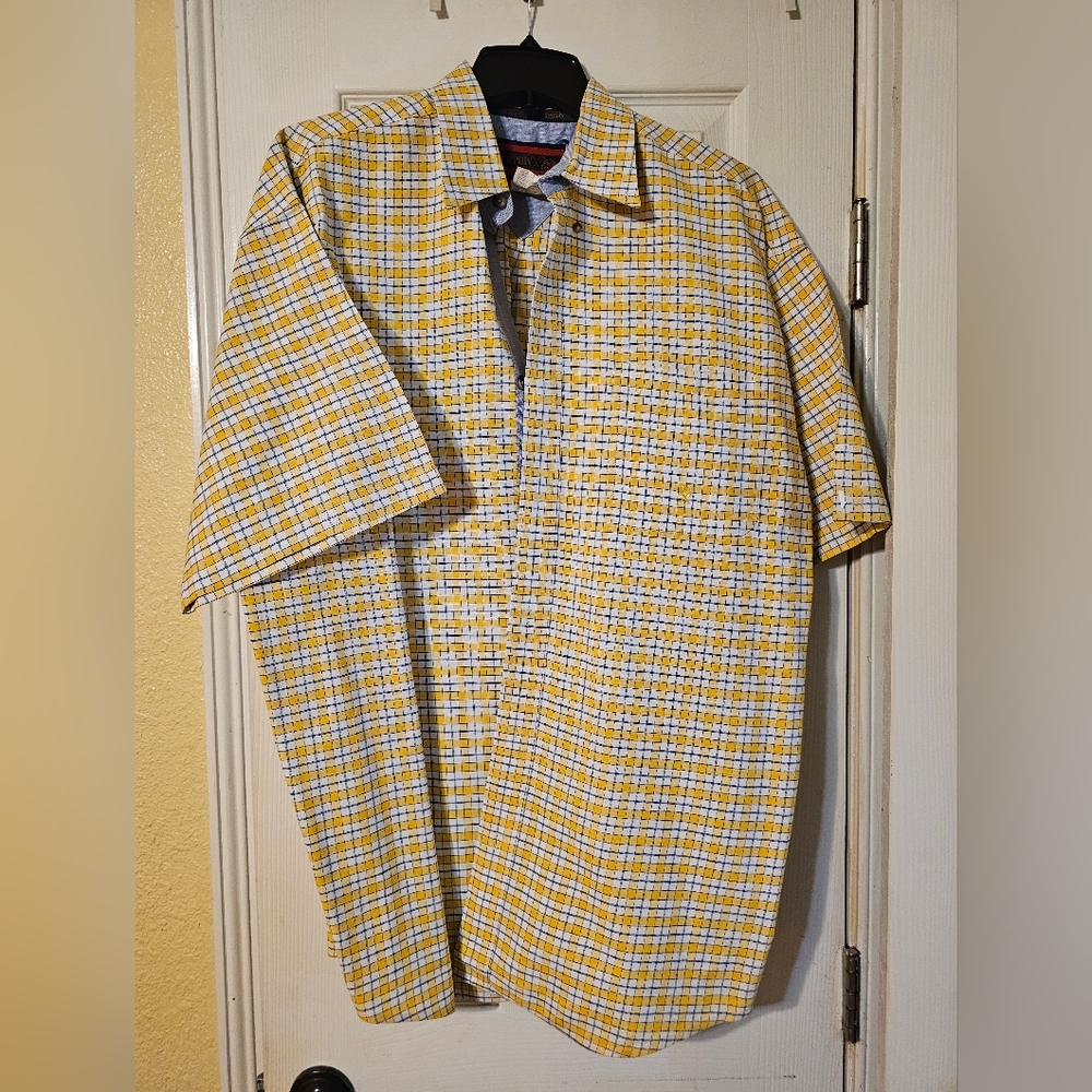 Twenty X, Mens, Yellow, Blue And White Checkered, Button-down, Short Sleeve